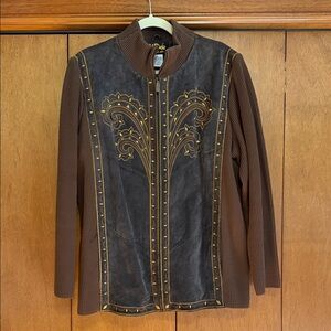 Bob Mackie Brown Suede and Knit WearableArt Jacket